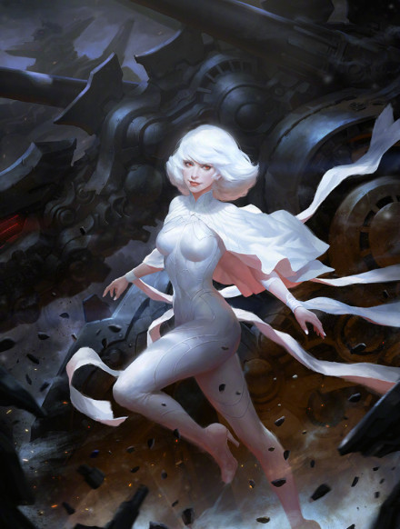 韩国画师的战斗女神画作，未来科技风浓厚，很有感觉[嘻嘻]