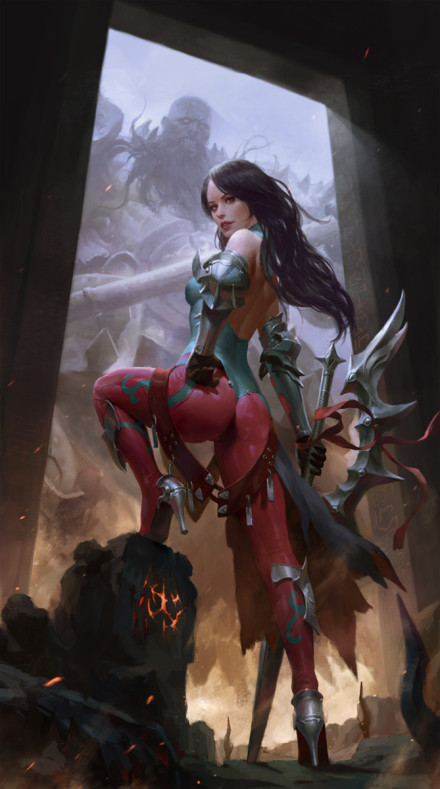 韩国画师的战斗女神画作，未来科技风浓厚，很有感觉[嘻嘻]