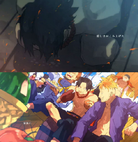 艾斯和路飞的开始和结束。
故事的开始是那么的美好
结尾却令人唏嘘
“从今天起，我们就是兄弟了”[悲伤]