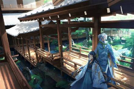 日本画师⑪笔下的场景插画作品，画风很细腻，传统的日式风格，光线、色彩很漂亮，场景和人物很赞！[嘻嘻]