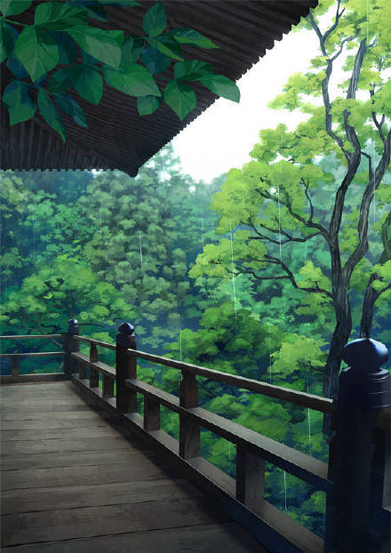 日本画师⑪笔下的场景插画作品，画风很细腻，传统的日式风格，光线、色彩很漂亮，场景和人物很赞！[嘻嘻]