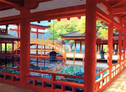 日本画师⑪笔下的场景插画作品，画风很细腻，传统的日式风格，光线、色彩很漂亮，场景和人物很赞！[嘻嘻]