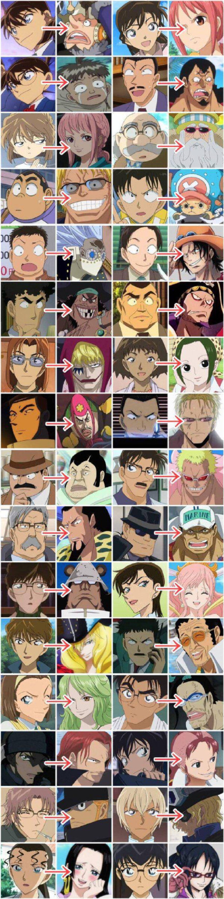 相同声优分别在名侦探柯南和海贼王里面的角色，对比着看还是很有味道的[嘻嘻]