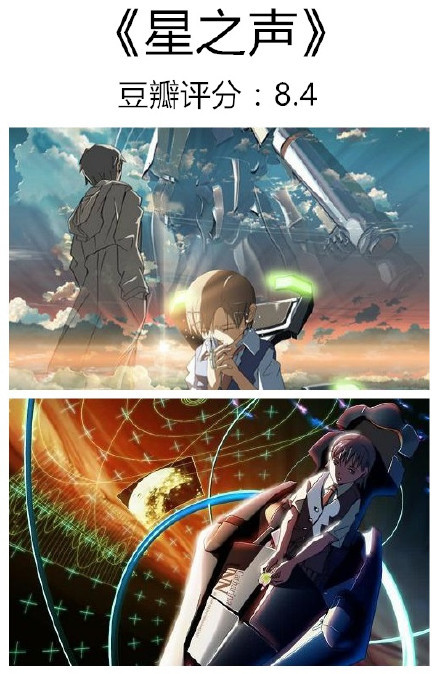 #补番#【新海诚高分动漫电影】文艺，清新，虐心，如果你很久没有感动了，可以来试试[悲伤]
星之声 8.4
她和她的猫 8.1
言叶之庭 8.2
秒速五厘米 8.4
十字路口 8.1
某人的目光 8.3
追逐繁星的孩子 7.3
云的彼端 约定的地方 7.9
你的名字 8.6