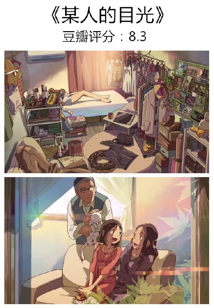 #补番#【新海诚高分动漫电影】文艺，清新，虐心，如果你很久没有感动了，可以来试试[悲伤]
星之声 8.4
她和她的猫 8.1
言叶之庭 8.2
秒速五厘米 8.4
十字路口 8.1
某人的目光 8.3
追逐繁星的孩子 7.3
云的彼端 约定的地方 7.9
你的名字 8.6