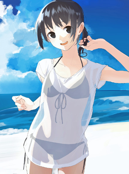 阳光，沙滩，#美少女#
蔚蓝，仲夏，连衣裙[嘻嘻]