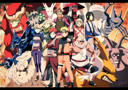 火影人柱力和尾兽大合照[嘻嘻]
一尾守鹤人柱力：我爱罗
二尾又旅人柱力：二位由木人
三尾矶怃人柱力:第一代野原琳，第二代雾忍村的矢仓
四尾孙悟空人柱力：老紫
五尾穆王人柱力:樊
六尾犀犬人柱力：羽高
七尾重明人柱力:芙
八尾牛鬼人柱力：奇拉比
九尾九喇嘛人柱力：漩涡鸣人