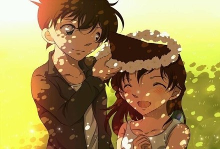 柯南和小兰，甜甜的时光，情人节快乐[害羞]