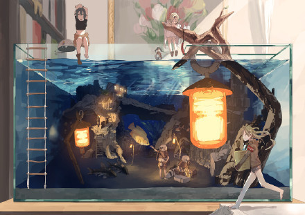 #美少女#场景画，一个个的布局很有心，给人一种出世的感觉[嘻嘻]