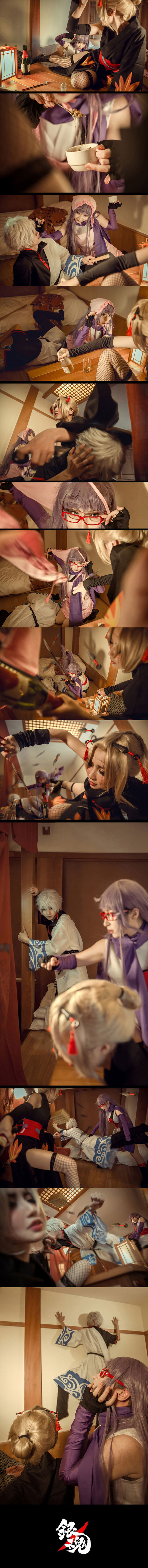 银魂剧情Cos，很有原作味道 (✿✪‿✪｡)ﾉ 
角色 坂田银时 cn:  阴川蝴蝶猪 月咏 cn:  怀砚 猿飞菖蒲 cn:  藏五爷
staff摄影：七味化妆：自理后期：七味协力：saya
原地址：http://bcy.net/coser/detail/12684/130847