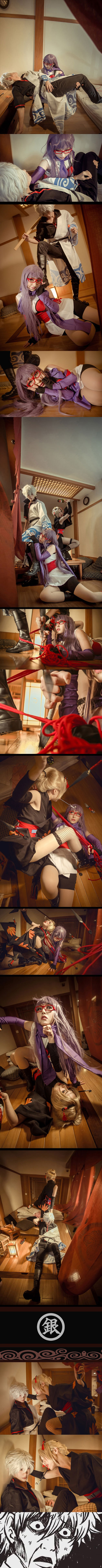 银魂剧情Cos，很有原作味道 (✿✪‿✪｡)ﾉ 
角色 坂田银时 cn:  阴川蝴蝶猪 月咏 cn:  怀砚 猿飞菖蒲 cn:  藏五爷
staff摄影：七味化妆：自理后期：七味协力：saya
原地址：http://bcy.net/coser/detail/12684/130847