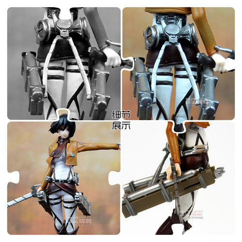 进击的巨人三笠.阿克曼手办  总共两款：大号（高21cm，129.00元） 小号（14.5cm，39.00元）MADE IN CHINA 的手办这个价格和质量应该算不错的，购买链接：http://detail.tmall.com/item.htm?id=38111693140&ali_trackid=2:mm_45107107_4164060_13506609:1424843885_2k2_917679020&clk1=e41a29d6cd84f0c929eca5203f6f8e00&spm=0.0.0.0.v4wAvH