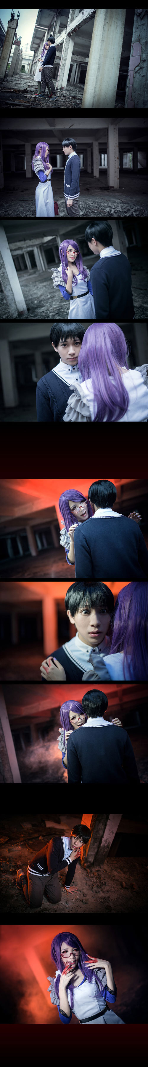 东京食尸鬼动画第1话剧情Cosplay,不能更棒[嘻嘻]
角色 神代利世     cn:  weisa 
金木研     cn:  奶粉 
staff摄影：傀klsan  Nagigi  大佬君  bcy.net/coser/detail/2809/184180