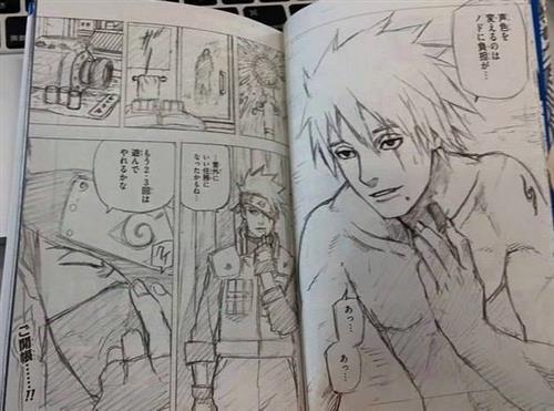 大揭秘，在日本一个火影展上，官方公布的卡卡西的真容。记得鸣人他们还曾经千方百计的设计，想看到卡卡西真容^_^