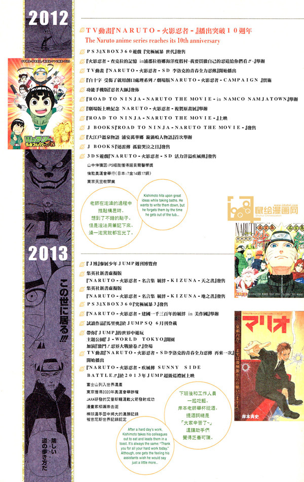 火影忍者十五年历史
还是怀念以前那种斗智斗勇的战斗，而不是最后相互甩大招的挂壁模式啊。。。。。不过火影依旧是青春，再怎么烂尾也是！[男神]
