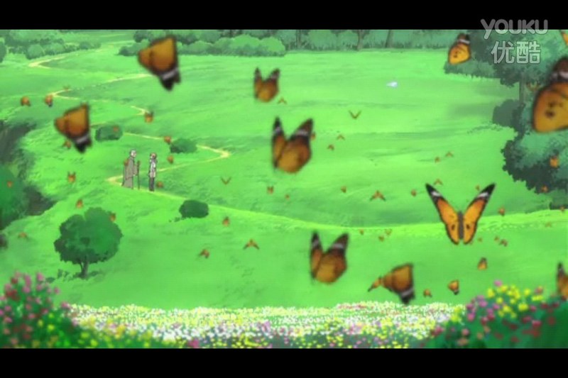 #夏目友人帐#这样的地方看着很舒服～有树有草有花有蝴蝶，我一个人能待一天。。。哦，还有夏目～～～