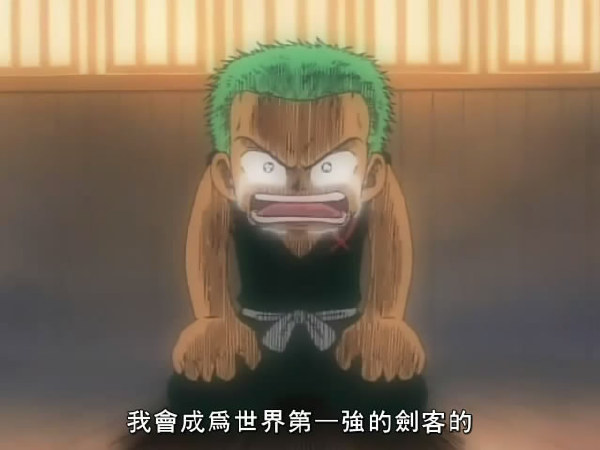 绿色头发，冷酷眼神，左耳三个耳环，手臂缠着黑手帕，腰间绿肚兜，这个身佩三把刀默默站在一旁的男人，就是海贼猎人——罗罗诺亚·索隆。他有着不输给草帽路飞的超强实力！刀一出鞘，寒光四溢，让所有人都不由自主地为之颤抖！他绝对是最值得信任的人！这就是罗罗诺亚·索隆，钢铁一样的男人。