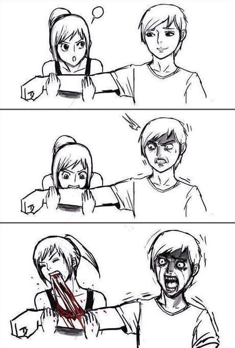 「亲爱的，肚子饿就吃我吧」「好啊好啊」「轻点噢」「好，我轻轻的」「嘶」