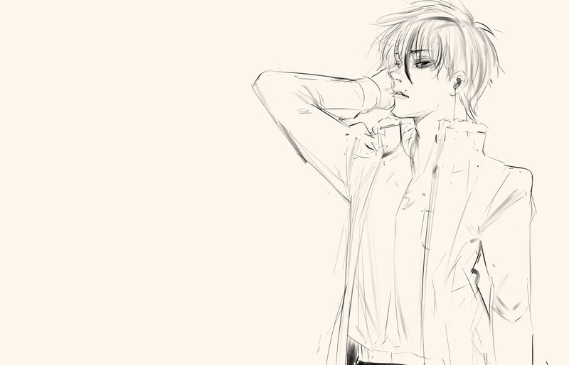 #东京食尸鬼# 东京食尸鬼作者石田先生昨晚画的两张手稿，一张是全职猎人的西索，还有一张没认出来，有人认识么？第三张是之前YJ杂志海报的手稿。