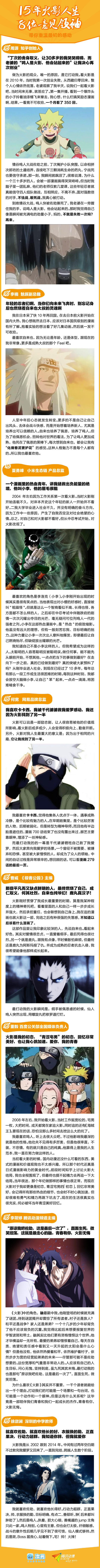 当集英社宣布在《周刊少年JUMP》上连载了十五年的人气漫画《火影忍者》即将完结的时候我整个人都不好了。火影15年，我的15年，直接泪奔有木有%>_<%火影虽已完结，但回忆犹存，让我们跟着八位意见领袖一起重温那份最初的感动吧~