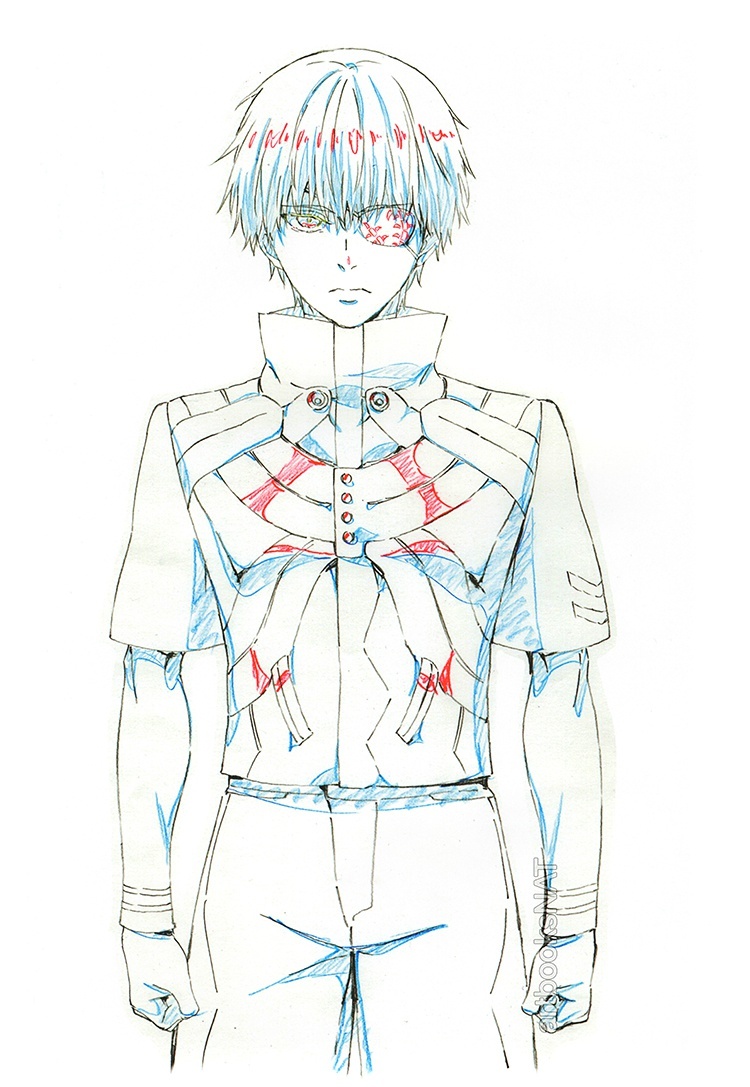 #东京食尸鬼# 东京食尸鬼动画人设三轮和宏在C87（日本最大的同人志即售会 Comic Market）放出的动画第二季金木人设，眼罩的设定也是第一次公开！