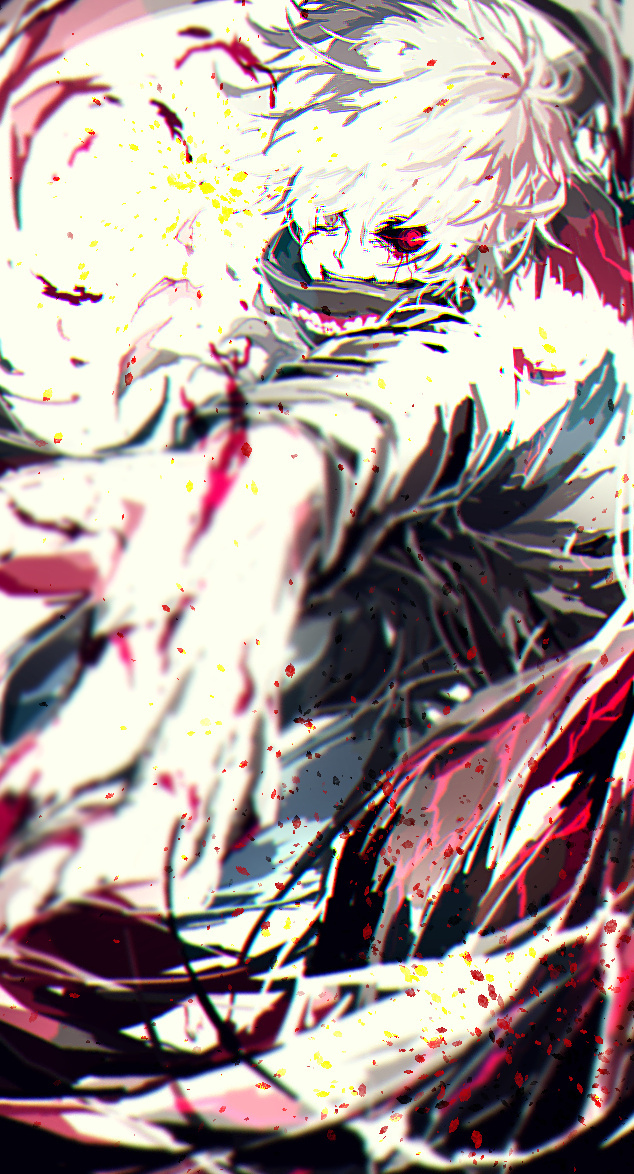 #东京食尸鬼# 东京食尸鬼同人图，配色和整体画风都超级酷炫！手机壁纸尺寸。画师：10domu08