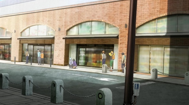 #东京食尸鬼# 这个场景只闪过一次，停留时间比较短，也是第一季、第2集的。图2是作者取材的视角。图3是整体视角，标注红色箭头的就是作者取材的位置（现在这个图片里面的男人不是作者）。图4地点名。