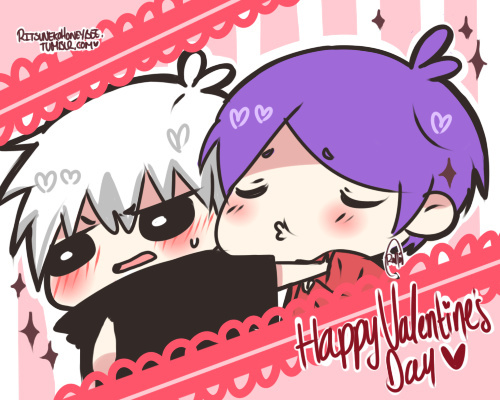 #东京食尸鬼# 情人节贺图，画风萌萌哒！小天使你开心就好！画师：ritsunekohoneybee