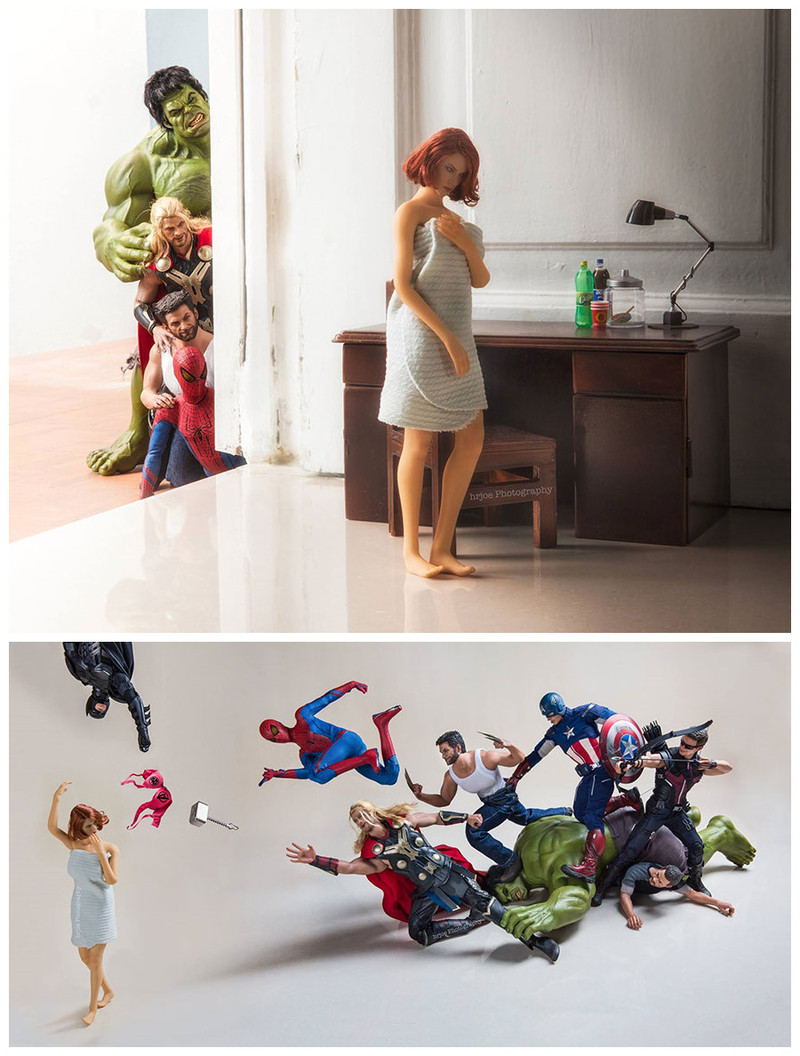 摄影师Edy Hardjo自导自拍的系列：“超级英雄的秘密生活”。脑洞大开，精彩纷呈，值得细细体会背后的故事，感觉不拯救世界的时候她们好寂寞……
