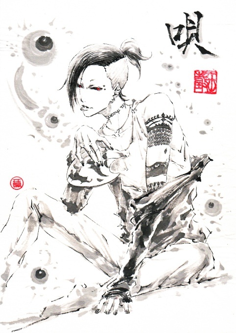 #东京食尸鬼# 日漫人物配上中国的水墨画，瞬间觉得高大上了！！