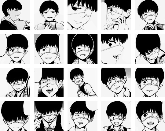 #东京食尸鬼# 还有没有人知道 你的微笑像拥抱 多想藏着你的好 只有我看得到 （漫画中金木的185张笑脸）