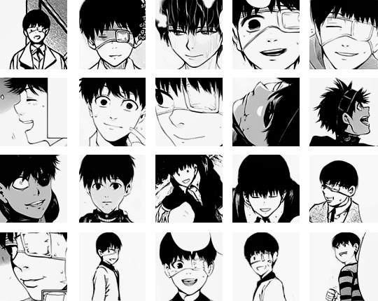 #东京食尸鬼# 还有没有人知道 你的微笑像拥抱 多想藏着你的好 只有我看得到 （漫画中金木的185张笑脸）