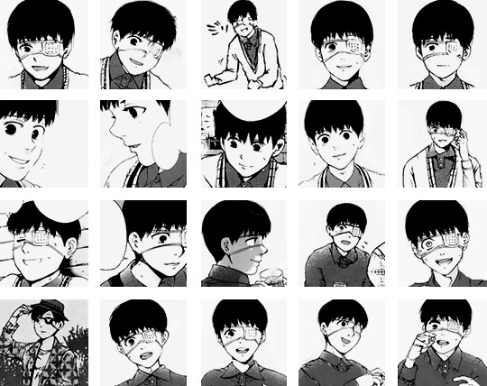 #东京食尸鬼# 还有没有人知道 你的微笑像拥抱 多想藏着你的好 只有我看得到 （漫画中金木的185张笑脸）