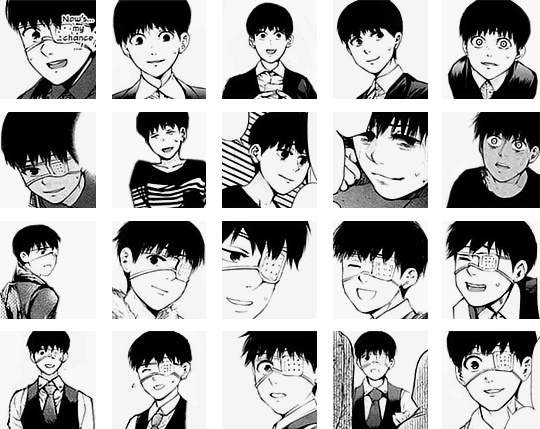 #东京食尸鬼# 还有没有人知道 你的微笑像拥抱 多想藏着你的好 只有我看得到 （漫画中金木的185张笑脸）