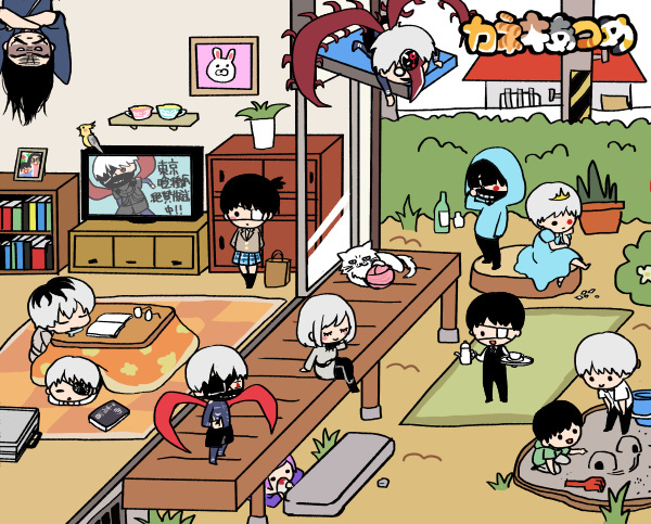 #东京食尸鬼# 推主gu_ruguru28 根据超人气手游《猫咪收集》的画风布局，创作的《金木研收集》，萌死了！赶快来领养一只吧！