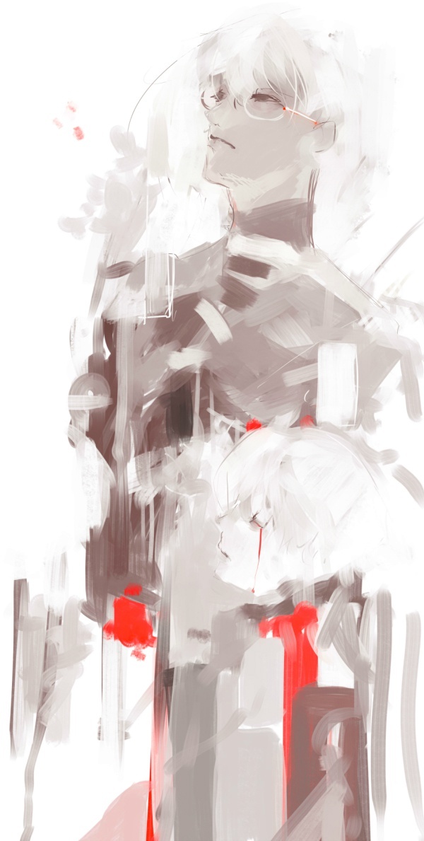 东京食尸鬼作者石田的部分手稿修改图，他的画风在日本动漫家里面算是一个另类吧，个人感觉特别有艺术家的气质！[思考]