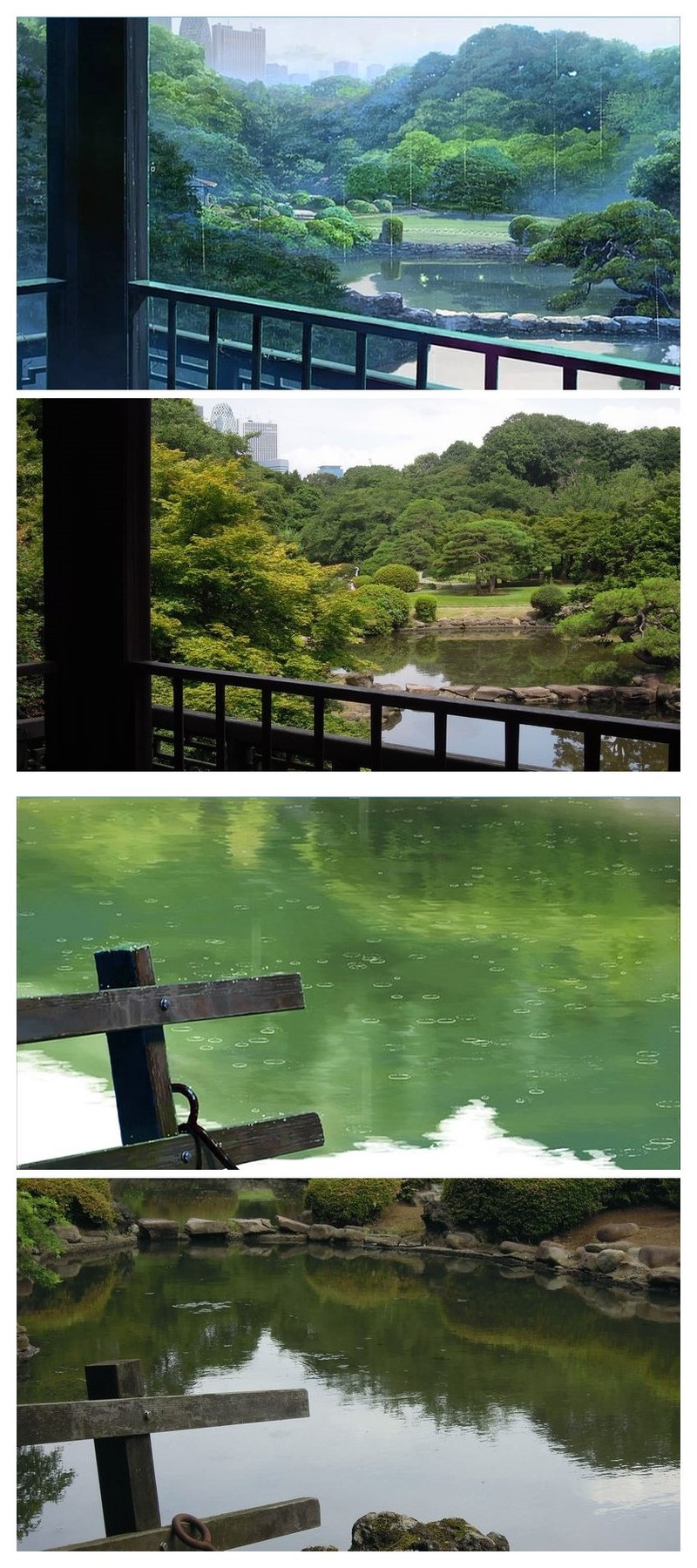 画美风景更美，二次元三次元完美的令人心悸，有没有成为画中人的冲动^_^---出自新海诚的动画【言叶之庭】