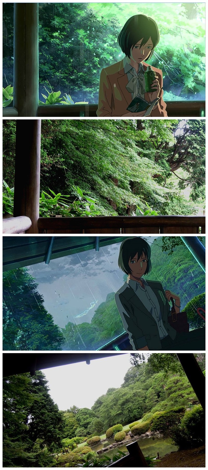 画美风景更美，二次元三次元完美的令人心悸，有没有成为画中人的冲动^_^---出自新海诚的动画【言叶之庭】