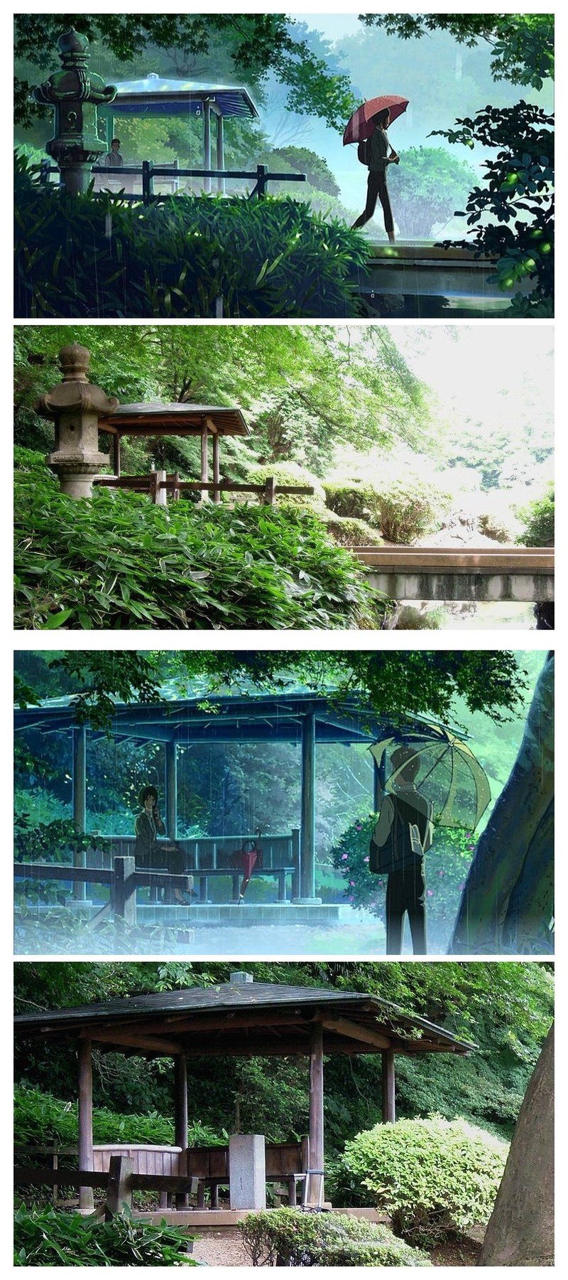 画美风景更美，二次元三次元完美的令人心悸，有没有成为画中人的冲动^_^---出自新海诚的动画【言叶之庭】