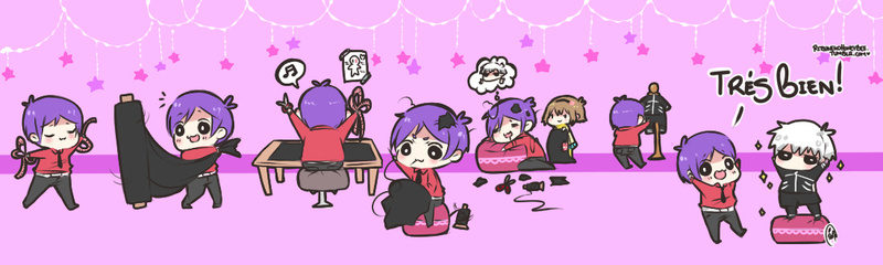 东京食尸鬼作者在推特上承认金木的战斗服是月山帮忙做的，于是就有了下面的段子！！月山密密缝，金木迟迟归[哈哈]