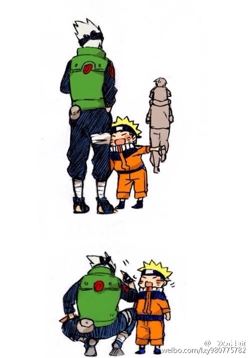 好暖好萌的师徒[嘻嘻]
还记得鸣人打完长门回来累趴快倒下的时候，卡卡西森森闪现，将路飞背起，说了一句：你变重了。。