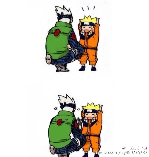 好暖好萌的师徒[嘻嘻]
还记得鸣人打完长门回来累趴快倒下的时候，卡卡西森森闪现，将路飞背起，说了一句：你变重了。。