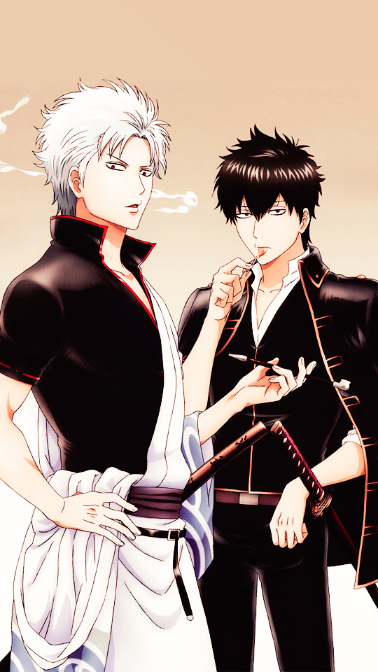 #银魂# 分享一组坂田银时×土方十四郎的手机壁纸，有木有人萌这一对的？