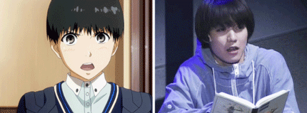 東京喰種动画角色VS舞台剧演员表演 对比图。