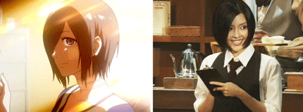 東京喰種动画角色VS舞台剧演员表演 对比图。