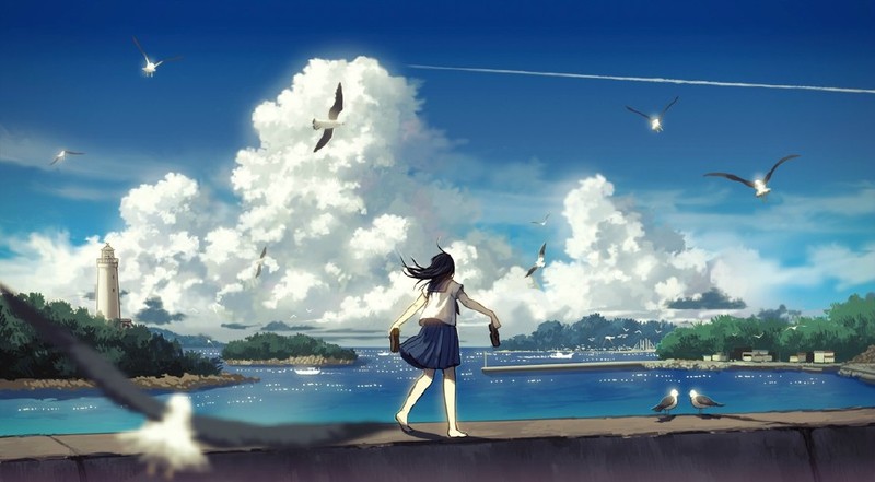 #每日分享# 画师 飴村 手下的天空，好美，最美不过二次元。