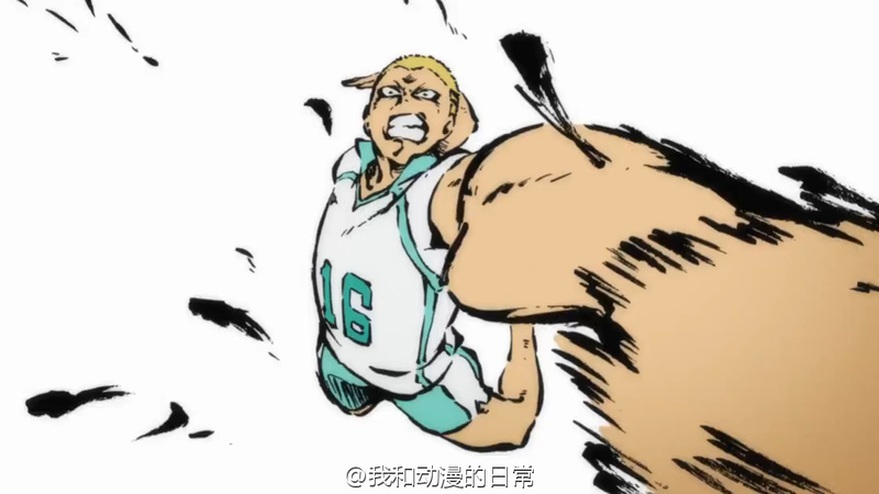 卧槽！#排球少年#TV动画第二季再次出现用毛笔作画的瞬间。就是大家练字用的毛笔，居然完美地融入到了日本动漫里。这一段动画的原画师是中国人！！