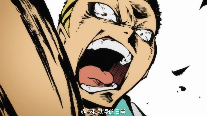 卧槽！#排球少年#TV动画第二季再次出现用毛笔作画的瞬间。就是大家练字用的毛笔，居然完美地融入到了日本动漫里。这一段动画的原画师是中国人！！