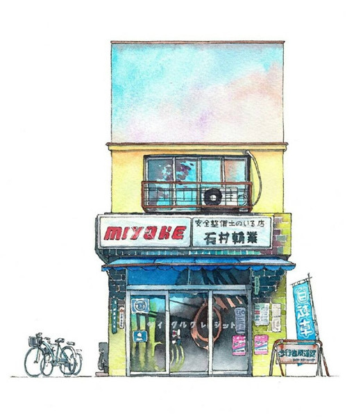 大师笔下的水彩街景画，很温馨的画风[嘻嘻]