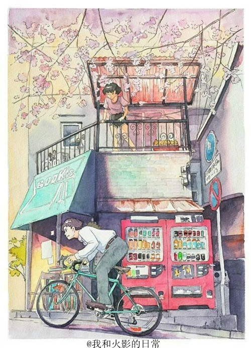 大师笔下的水彩街景画，很温馨的画风[嘻嘻]